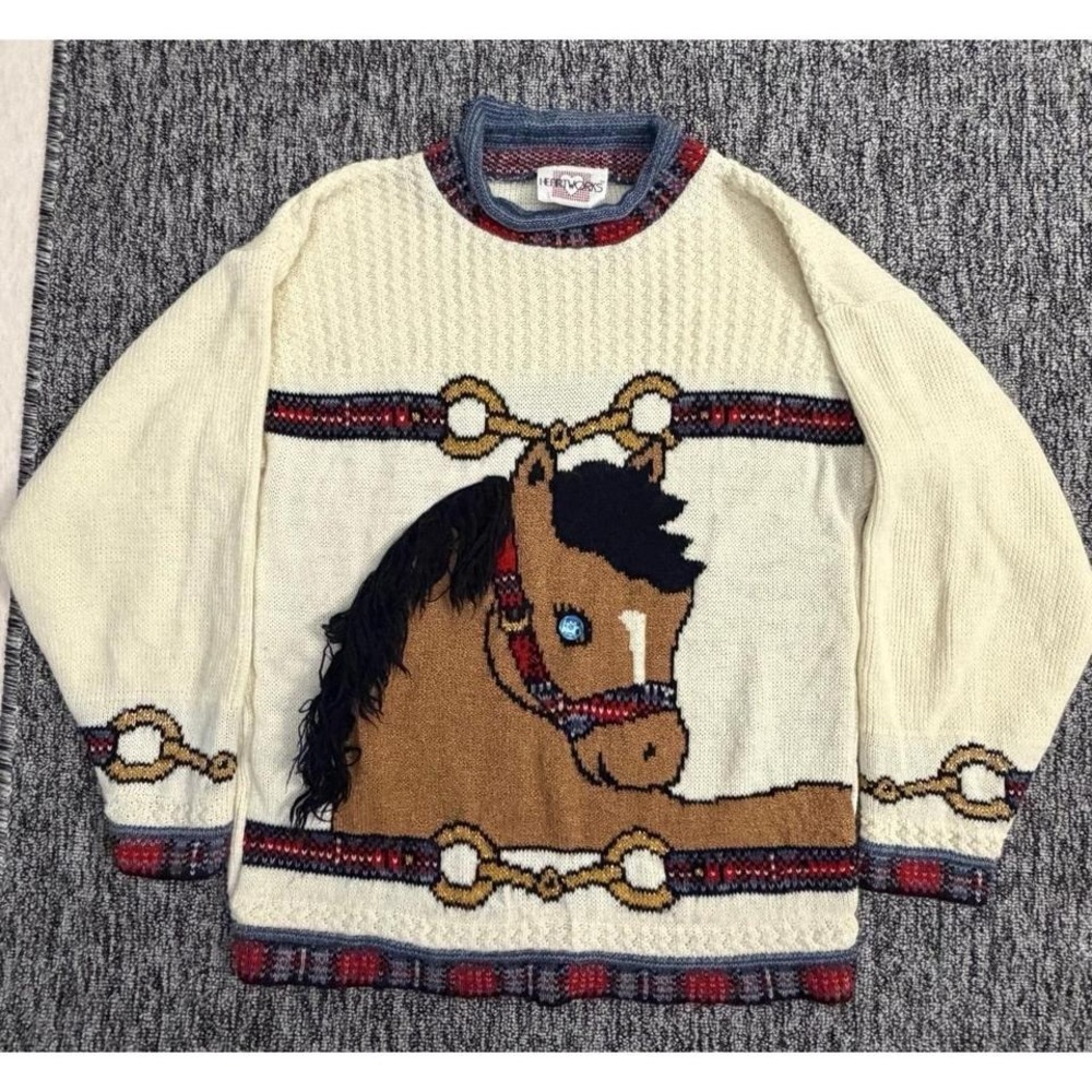 Vintage Heartworks‎ Horse Sweater Large 14/16 Western Equestrian Knit youth